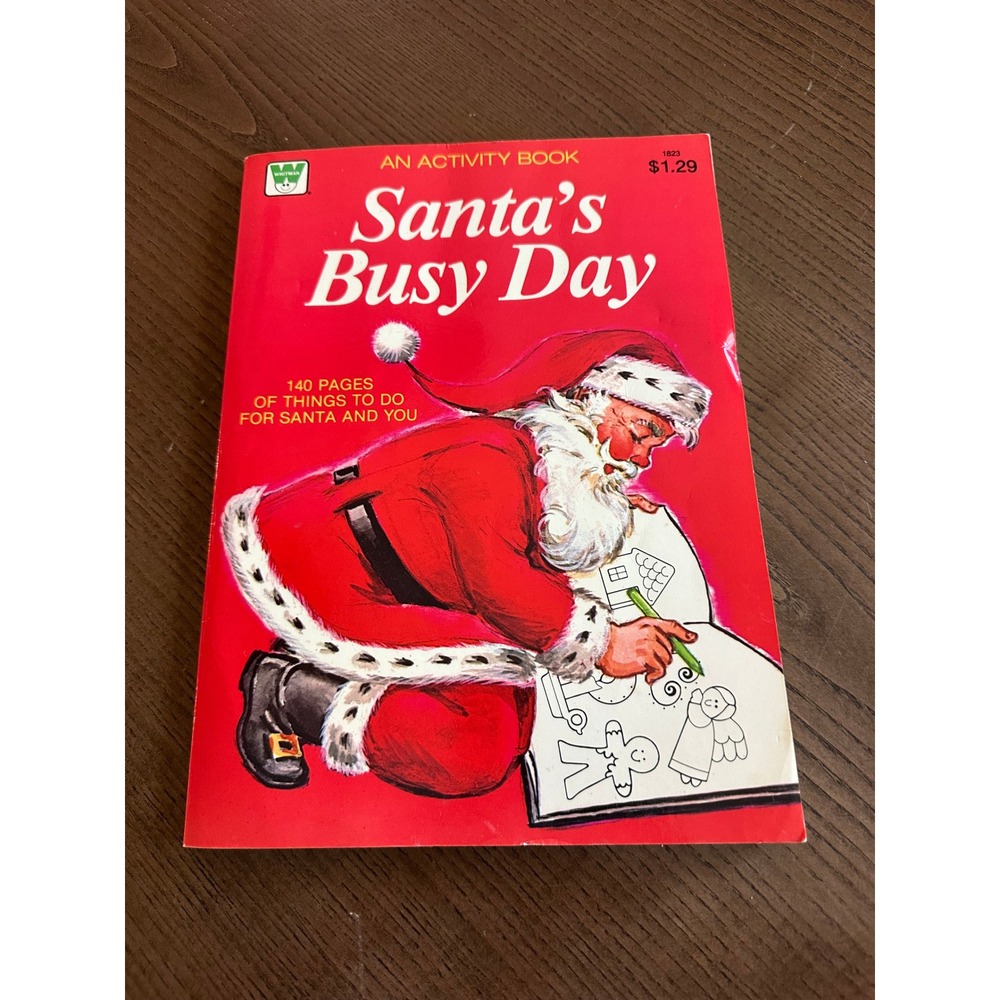 Vintage 1982 Whitman Santa's Busy Day Christmas Activity Book 140 Pages 1823